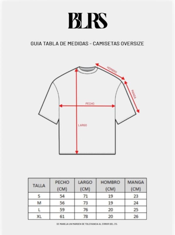 Tabla de medidas y tamaños de camisetas BLRS